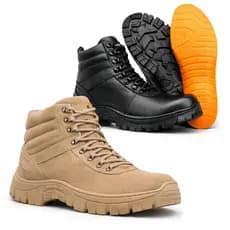 Coturno Militar Masculino Kit 2 Pares Areia e Preto Cano Curto Conforto Estilo