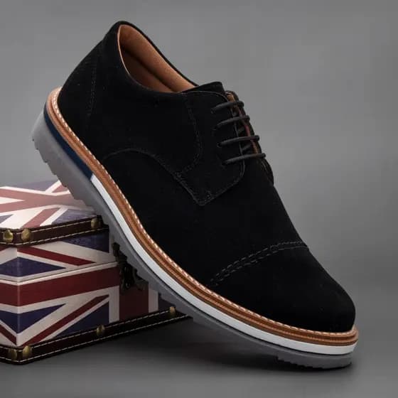 Oxford em Camurça Masculino Elegance Social Cadarço Solado Bicolor Couro Soft Leve