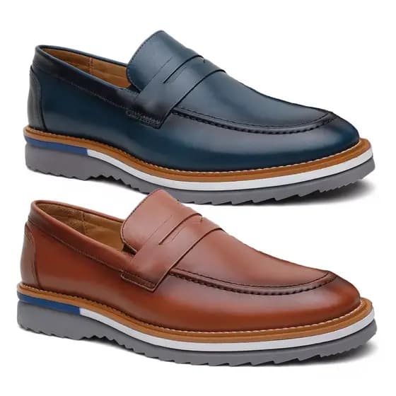 Kit 2 Sapato Mocassim Masculino Social Couro Loafer Drive Slip on Mule Moderno Escritório Trabalho Casamento