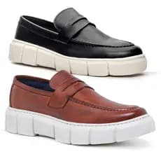 Kit 2 Mocassim Splip On Masculino Elegante Sola 4cm Mais Alto Alongado