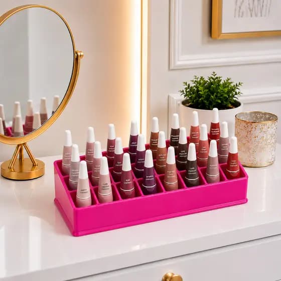 Porta Maquiagem Organizador Acrílico 24 Divisórias Batom Esmalte Cosméticos Rosa