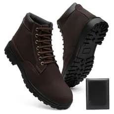 Bota Masculina Confort Camurça com Cadarço e Solado Tatorado Cano Alto Basic Casual+ Carteira