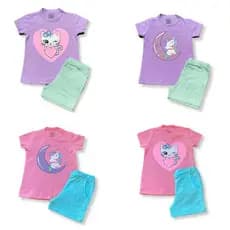 PIJAMA INFANTIL MENINA PIJAMAS FEMININO MANGA CURTA E SHORT CONFORTAVEL 100% ALGODÃO