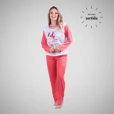 Pijama Longo Conjunto Dormir Adulto Frio Confortável Manga Comprida Estampa Sortida Linha Noite Poliéster Inverno 314