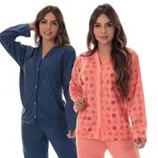 Promoção Kit 2 Pijamas Botão Confortável Feminina Gestante Amamentação Manga Longa Calça Maternidade