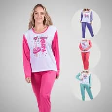 Kit 4 Pijama Longo Conforto Dia a dia Linha Noite Colorido Manga Comprida Calça Comprida Moda Feminina 314