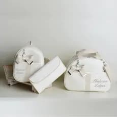 Kit 3 Peças Bolsa Maternidade Personalizado e Bordado l Mala, Mochila e Trocador l luxo com Laço