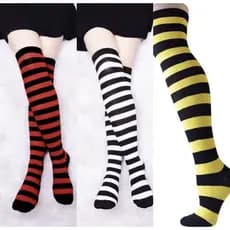Meia De Cano Alto Listrado 7/8  / Meia fina Até O Joelho Cosplay / Anime /fantasia / carnaval / cores variados