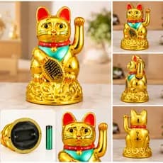 Gato da Sorte Maneki Neko Dourado Decorativo Para Comércio e Casa