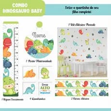 Adesivo de Parede + Faixas + Régua + Porta Maternidade + Quadros Dinossauro Baby