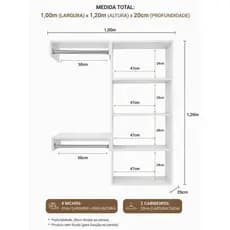 Cabideiro de Parede Branco Closet Aberto Arara Suspensa
