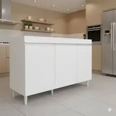Balcão de Pia Gabinete de Cozinha Lavanderia 3 Portas Sem Tampo MDF