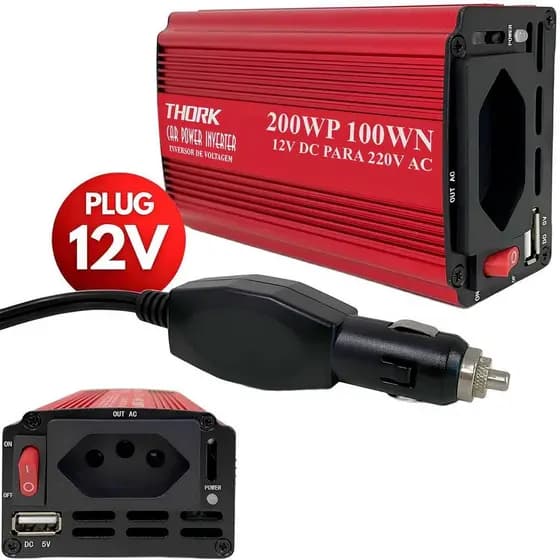 Inversor Veicular 12V para 220V 200W Tomada Carro Conversor Energia Thork
