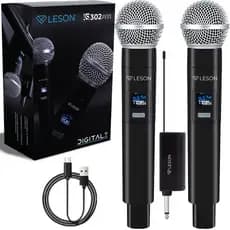 Kit 2 Microfone Sem Fio Digital Leson LS302 2.4GHz Recarregável Igreja Evento Karaokê 30m