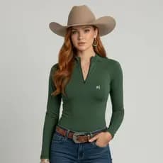 Pé na Roça Cia Country Body Uv manga longa com zíper frontal e logo proteção solar 50+ várias cores
