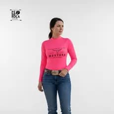 Blusa Feminina com proteção solar MANGA LONGA Pé na Roça Cia Country  cavalgada sol silk PNR704