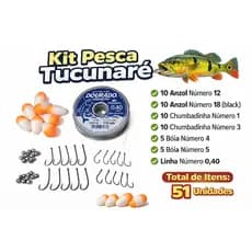 Kit De Pesca Tucunaré Rio Pesqueiro Com Linha Boia 20 Anzóis 20 Chumbadas Completo Iniciante Profissional Peixe Pescaria