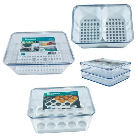 Kit 4 Potes Organizador Ovos + Saladas + Legumes + Frios