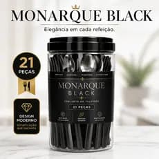 Conjunto de Talheres 21 Peças em Aço Inox Preto com Porta Talheres Organizador Monarque Black