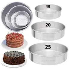 Kit Formas Para Bolos Tortas Redondas Alta 15x5 20x5 25x5  3 Peças Alumínio Resistente FUNDO FIXO