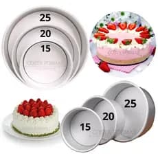 Jogo Com 3 Formas Redondas Para Bolos Tortas Pães 15x5 20x5 25x5 Alumínio Resistente Fundo Fixo
