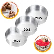 Kit 3 Formas Redondas 20x5 cm em Aluminio Assadeira de Fundo Fixo para Bolo