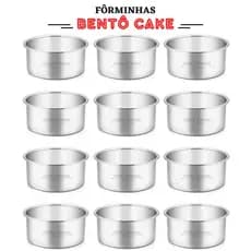 Forma de Bolo Bento Cake Assadeira Redonda 10 x 5 cm Fundo Fixo Kit 12 Unidades