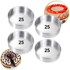 Jogo 4 Assadeiras Redondas 25 x 5 Fundo Fixo de Aluminio Kit de Formas Baixa Bolos e Confeitaria