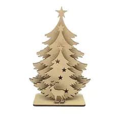 Árvore de Natal Tripla com Rena lembrancinha barata 15cm de altura em mdf marrom claro