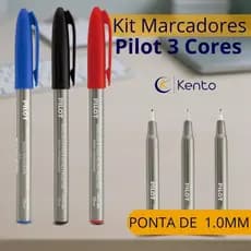 Kit Canetas Marcador Permanente Retroprojetor 3 Cores Pilot 1.0mm Ideal para CDs DVDs Plásticos Vinil Acrílicos Vidros