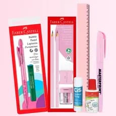 Kit Escolar Rosa Pastel Menina 10 itens Lapiseira Lápis Borracha Régua Marca Texto Volta as Aulas