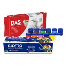 Kit Massa para Modelar DAS Branca 500g com Tinta Acrílica 12 Cores para Cerâmica Fria Artesanato