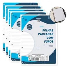 Kit Folhas para Fichário ou Caderno Argolado 480 folhas 4 Furos Branco A4 Escolar Universitário
