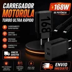 Carregador Turbo Motorola 168W Tipo C/C + USB-C Fonte Bivolt Original