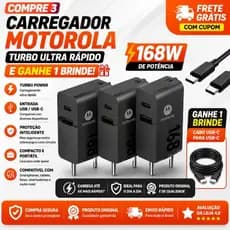 Compre 3 Carregador Turbo Motorola USB /Tipo C 168W Ganhe Brinde Especial