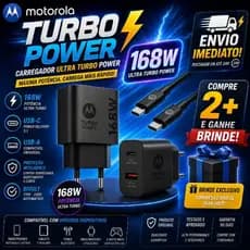 Carregador Motorola Turbo Power 168W USB-C + USB-A Carga Rápida Compatível