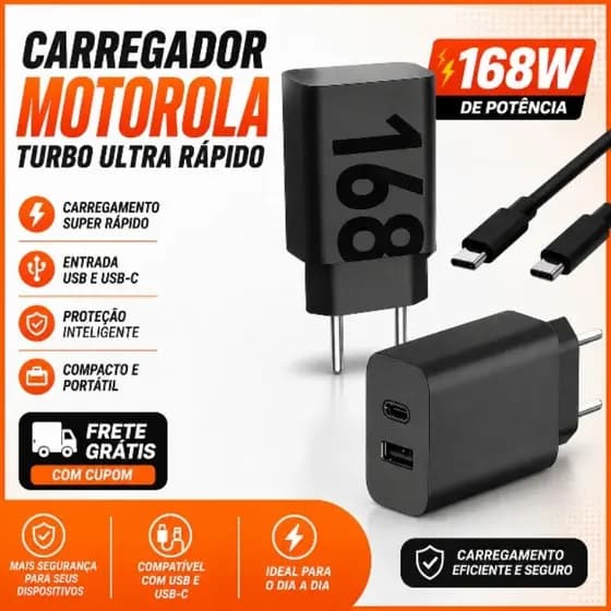 Carregador Motorola turbo ultra rápido 168W