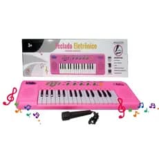 Mini Teclado Piano Rosa Infantil Musical de Brinquedo