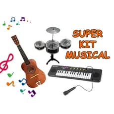 Super Kit Musical com Bateria, Violão e Piano Infantil de Brinquedo