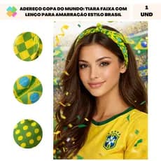 Adereço Copa Do Mundo: Tiara Faixa Com Lenço Para Amarração Estilo Brasil