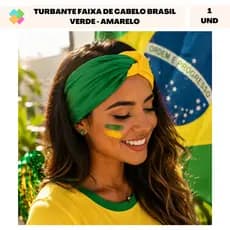 Adereço Copa Do Mundo: Turbante Faixa De Cabelo Brasil Verde E Amarelo Ajustável (1 Und)