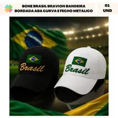 Boné Brasil Bravion Bandeira Bordada Aba Curva e Fecho Metálico Unissex (1 Und)
