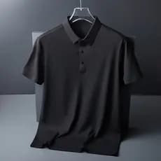 Camisa De Seda Para Homens De Negócios Leve Manga Curta Não-Iron High-End Casual POLO Sem Costura