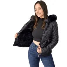 Jaqueta Casaco Blusa Feminina Bobojaco Puffer Peluciada Forrada Com Capuz Removível Macia Leve Confortável