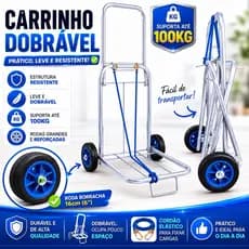 Carrinho Compacto e Dobrável c/ roda emborrachada para Cargas até 100kg - JUMBÃO