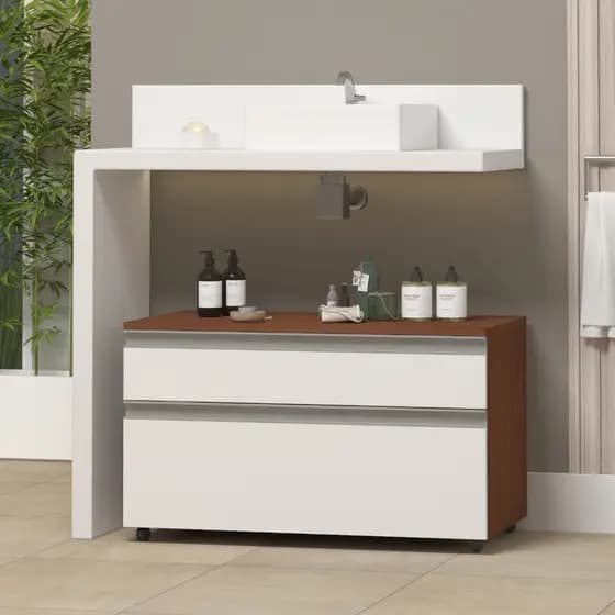 Armário de Banheiro com rodinhas multifuncional Safira MDF 80cm