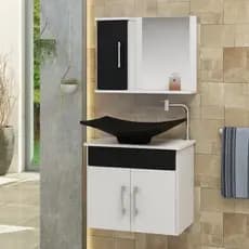 Conjunto Bali MDF gabinete banheiro 50cm com cuba e espelheira