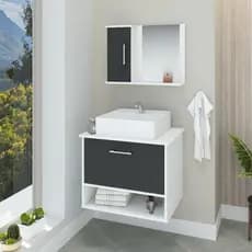 Conjunto gabinete banheiro Malibu 50 cm com cuba e espelheira