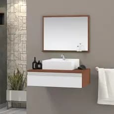 Conjunto safira MDF 60cm gabinete armário banheiro com cuba e espelheira (com espelho) Marticoni