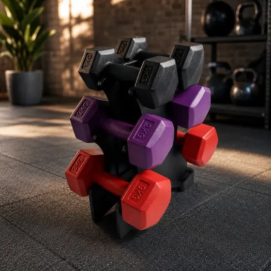 Kit Par de Halteres com Suporte 3 em 1 - 1kg à 3kg Emborrachado – Alta Qualidade Funcional Academia